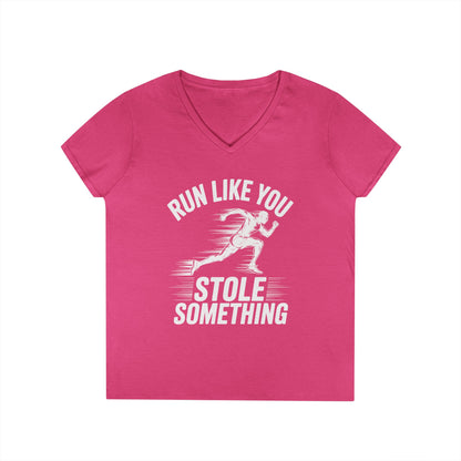 Run Like You Stole Something Funny Running V-Neck T-Shirt | TEEZOCA 