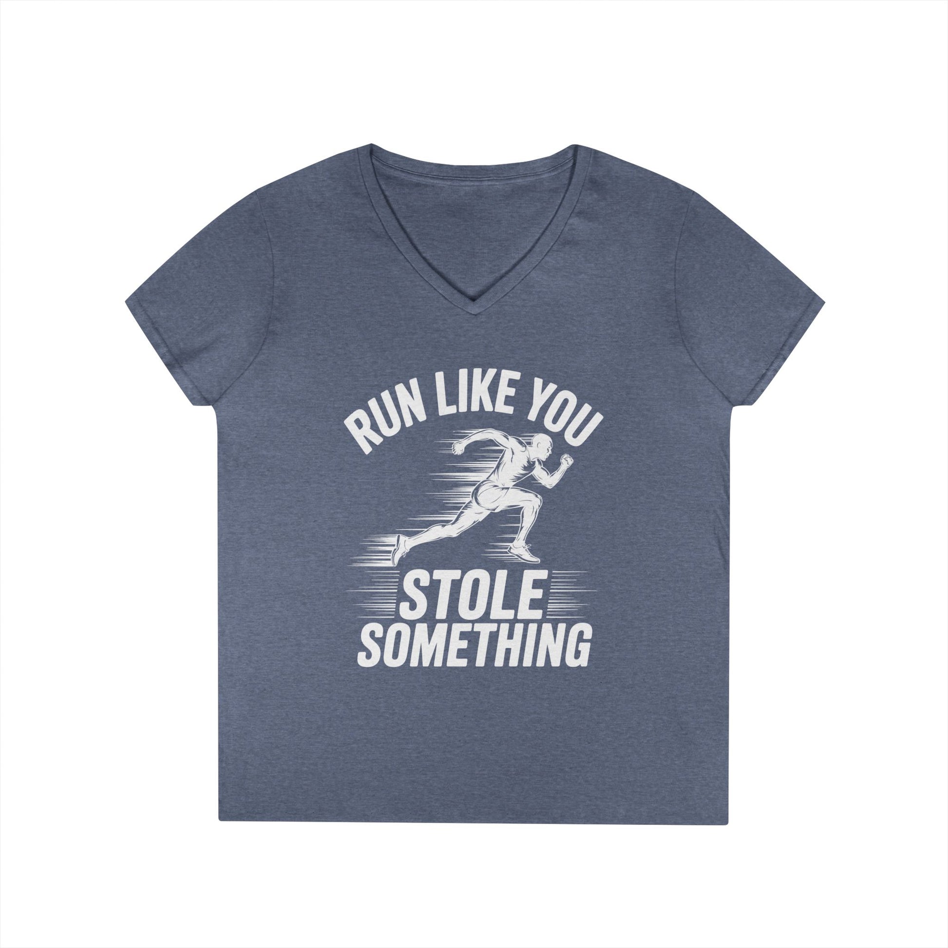 Run Like You Stole Something Funny Running V-Neck T-Shirt | TEEZOCA 