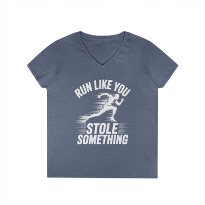 Run Like You Stole Something Funny Running V-Neck T-Shirt | TEEZOCA 