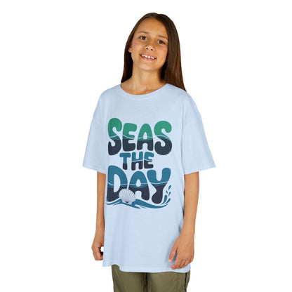 Seas The Day Ocean Wave Graphic Kids T-shirt | TEEZOCA coastal ocean theme Kids T-shirt