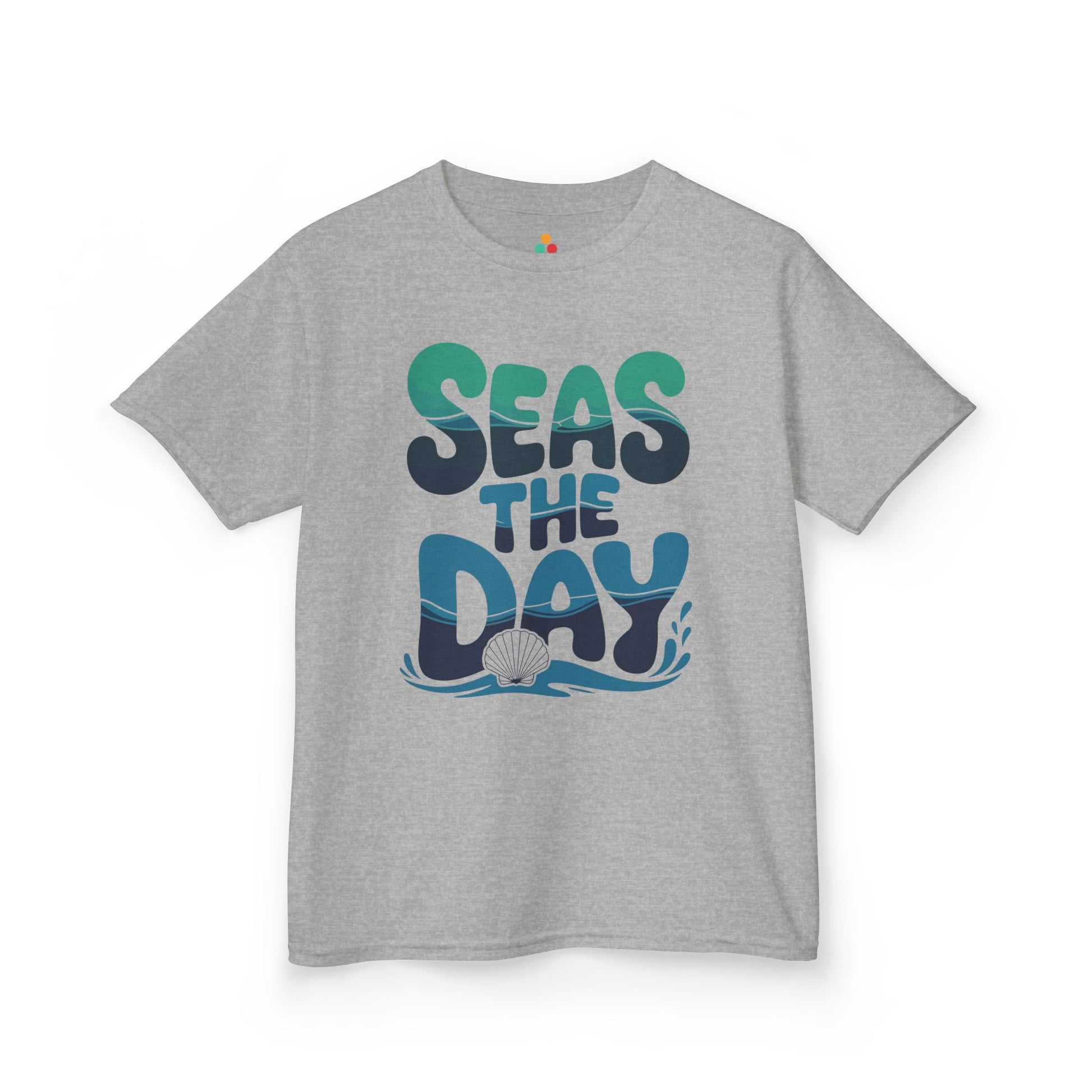 Seas The Day Ocean Wave Graphic Kids T-shirt | TEEZOCA fun seaside slogan Kids T-shirt