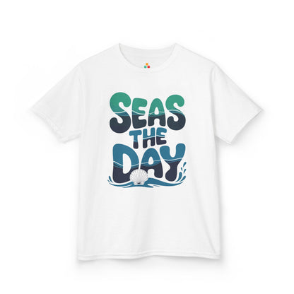 Seas The Day Ocean Wave Graphic Kids T-shirt | TEEZOCA summer beach quote graphic Kids tee