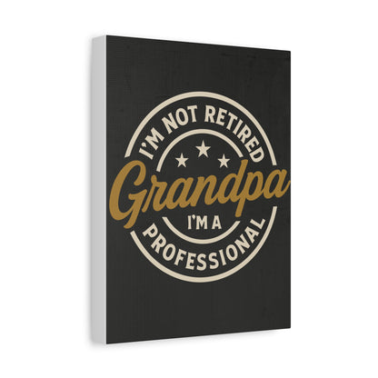 Side view of TEEZOCA grandpa professional badge canvas on a white wall.