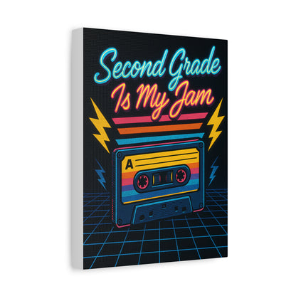 Side view of TEEZOCA retro cassette second grade canvas on a white wall.