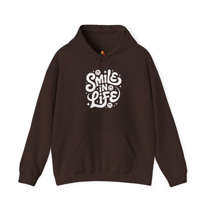 Smile In Life Positive Typography Unisex Heavy Blend Hoodie | TEEZOCA - TEEZOCA uplifting slogan Unisex Heavy Blend Hoodie for everyday casual wear