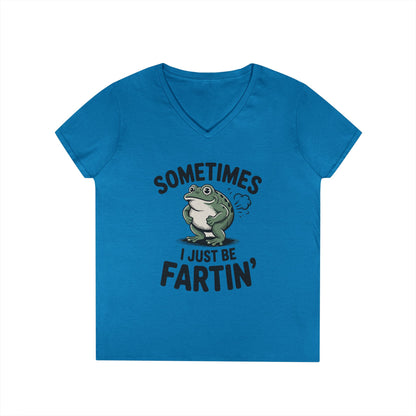 Sometimes I Just Be Fartin’ Frog Humor V-Neck T-Shirt for Women | TEEZOCA 