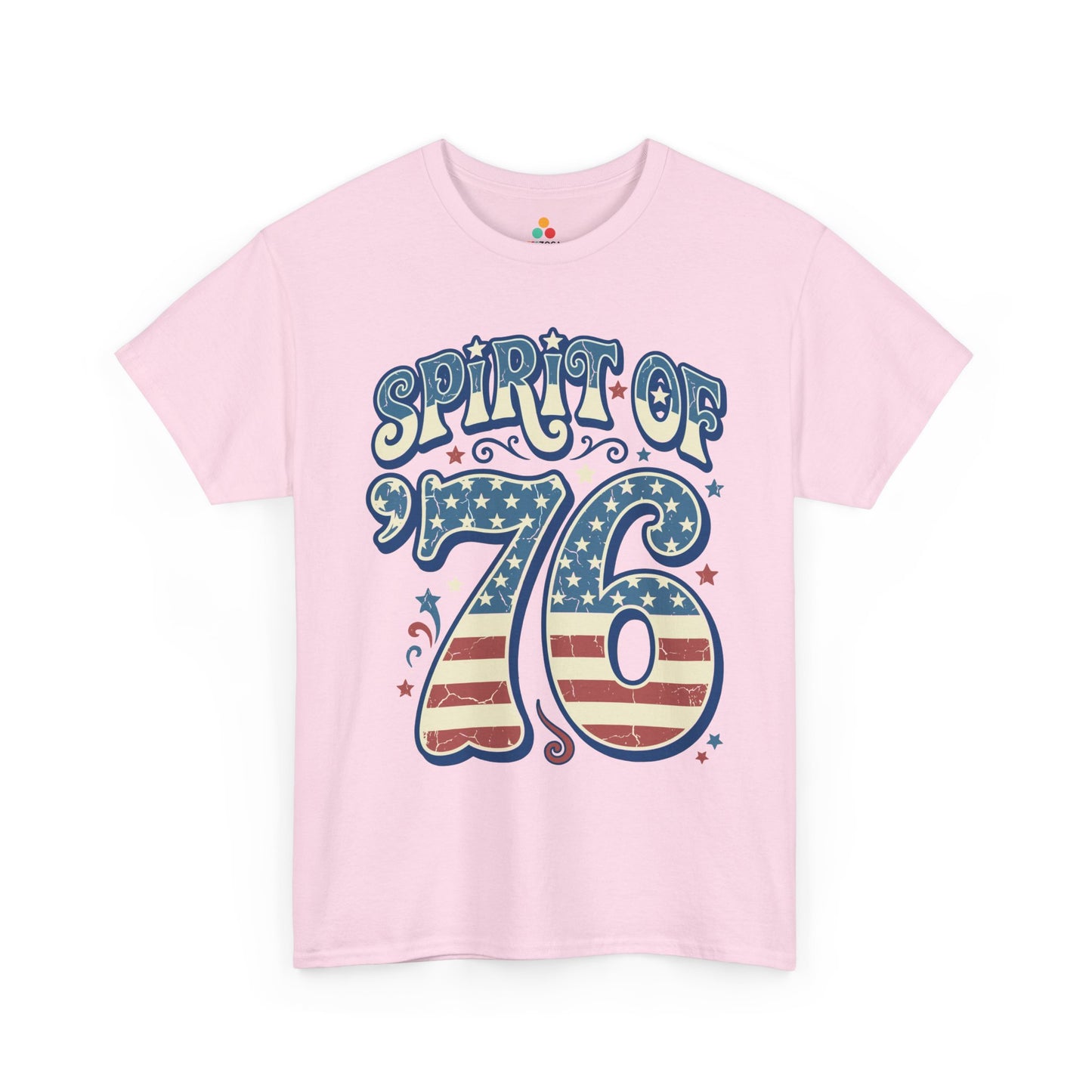 Spirit of 76 shirt TEEZOCA t-shirt with weathered stars and stripes typography for 4th of July history lovers.
