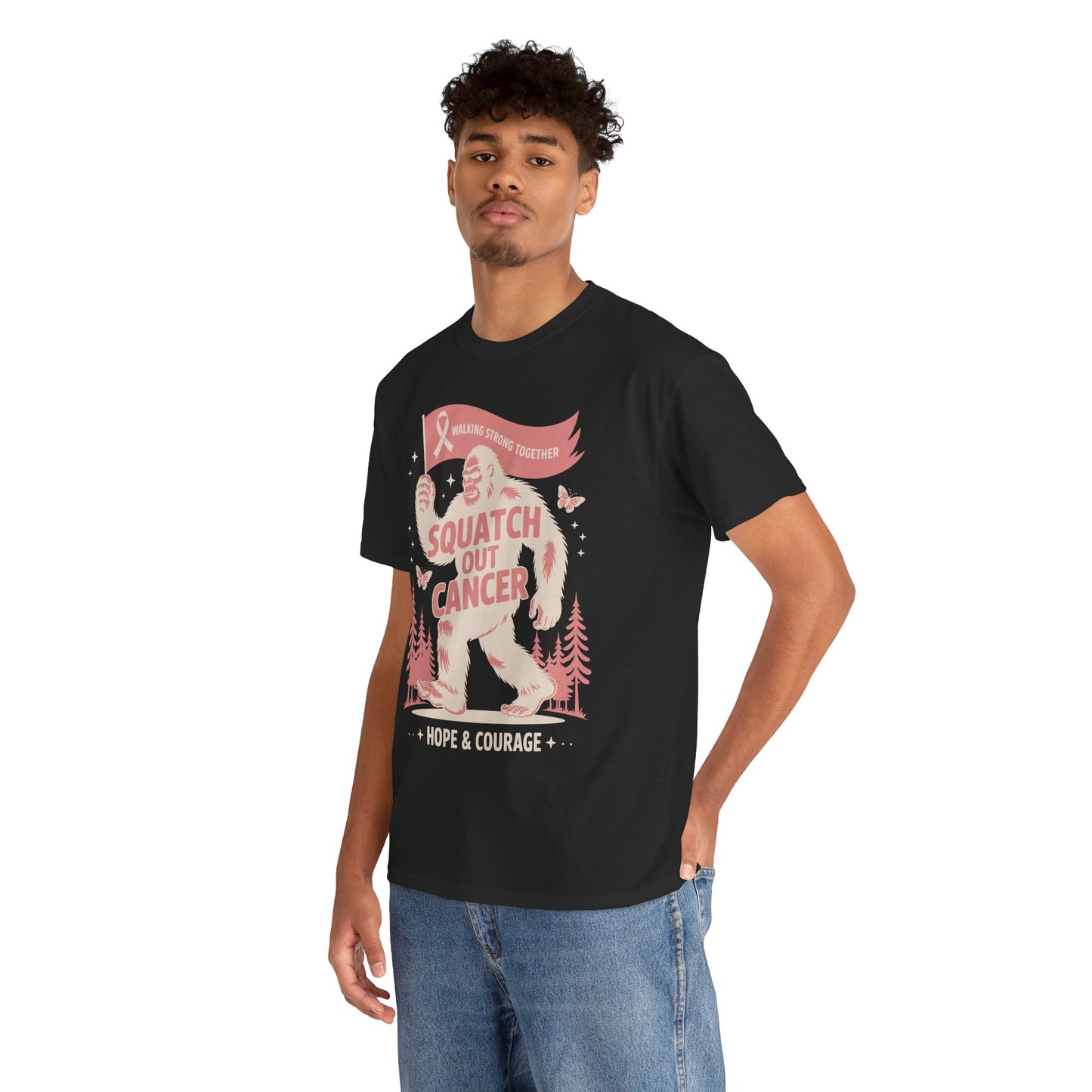 Squatch Out Cancer Hope & Courage Breast Cancer Awareness Unisex T-shirt | TEEZOCA 