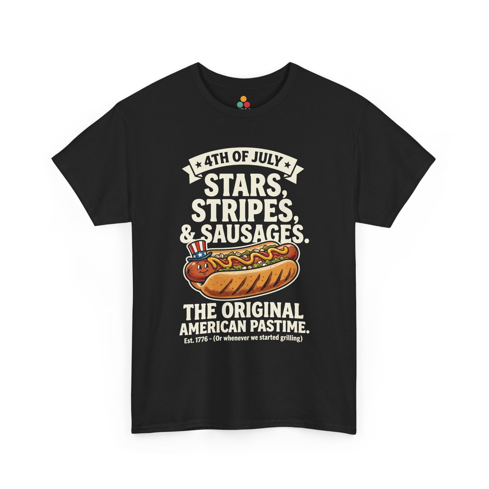 Stars Stripes Sausages Funny black T-Shirt – Retro Patriotic Gift for Men and Women | TEEZOCA 