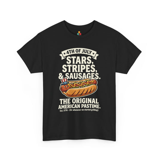 Stars Stripes Sausages Funny black T-Shirt – Retro Patriotic Gift for Men and Women | TEEZOCA 