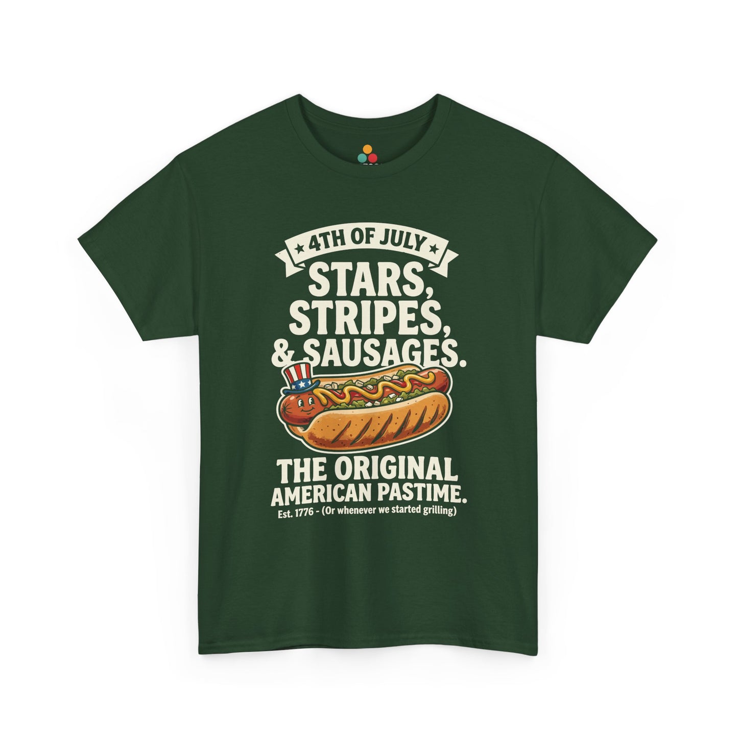 Stars Stripes Sausages Funny forest green T-Shirt – Retro Patriotic Gift for Men and Women | TEEZOCA 