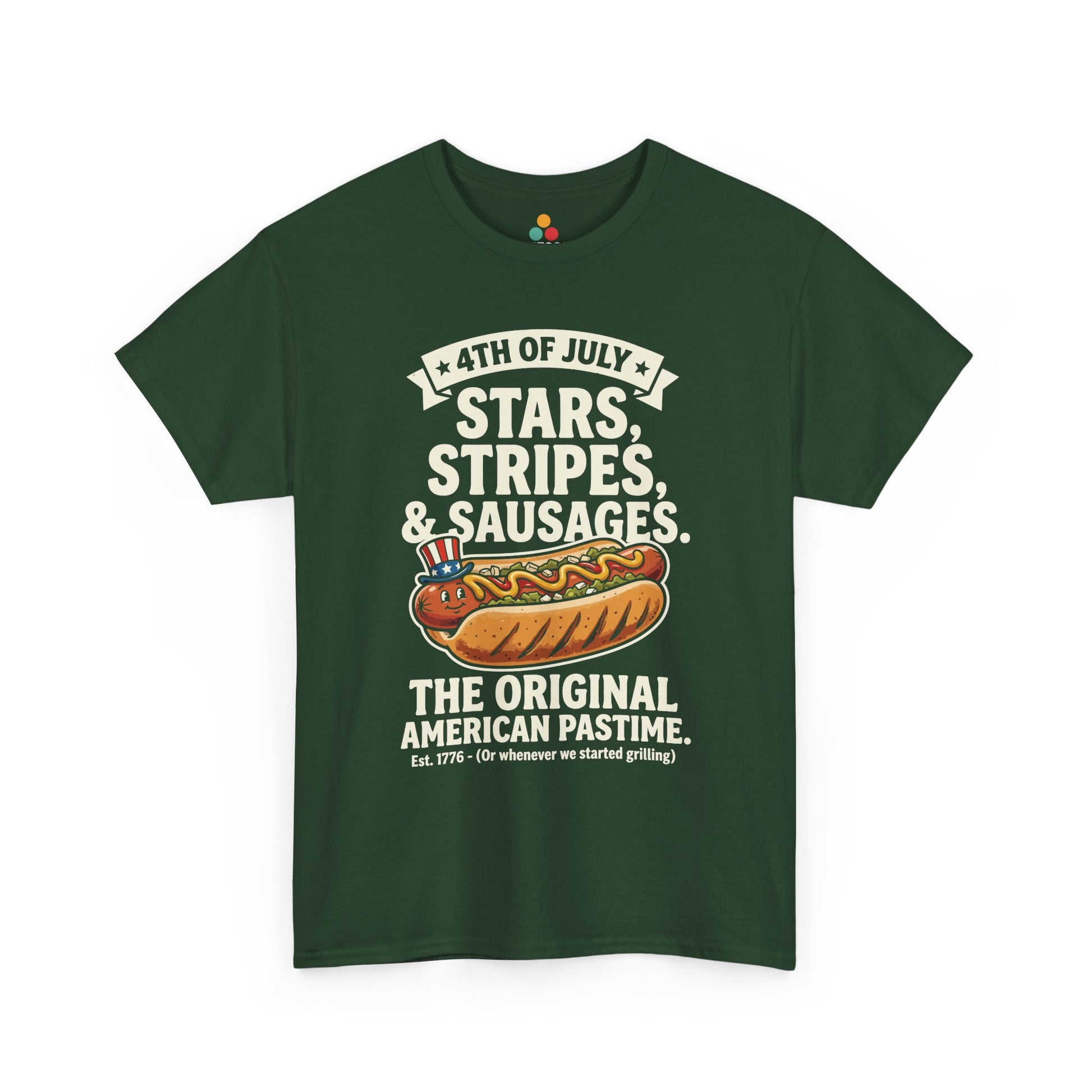 Stars Stripes Sausages Funny forest green T-Shirt – Retro Patriotic Gift for Men and Women | TEEZOCA 