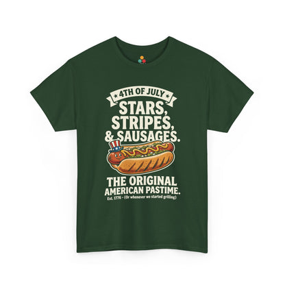 Stars Stripes Sausages Funny forest green T-Shirt – Retro Patriotic Gift for Men and Women | TEEZOCA 