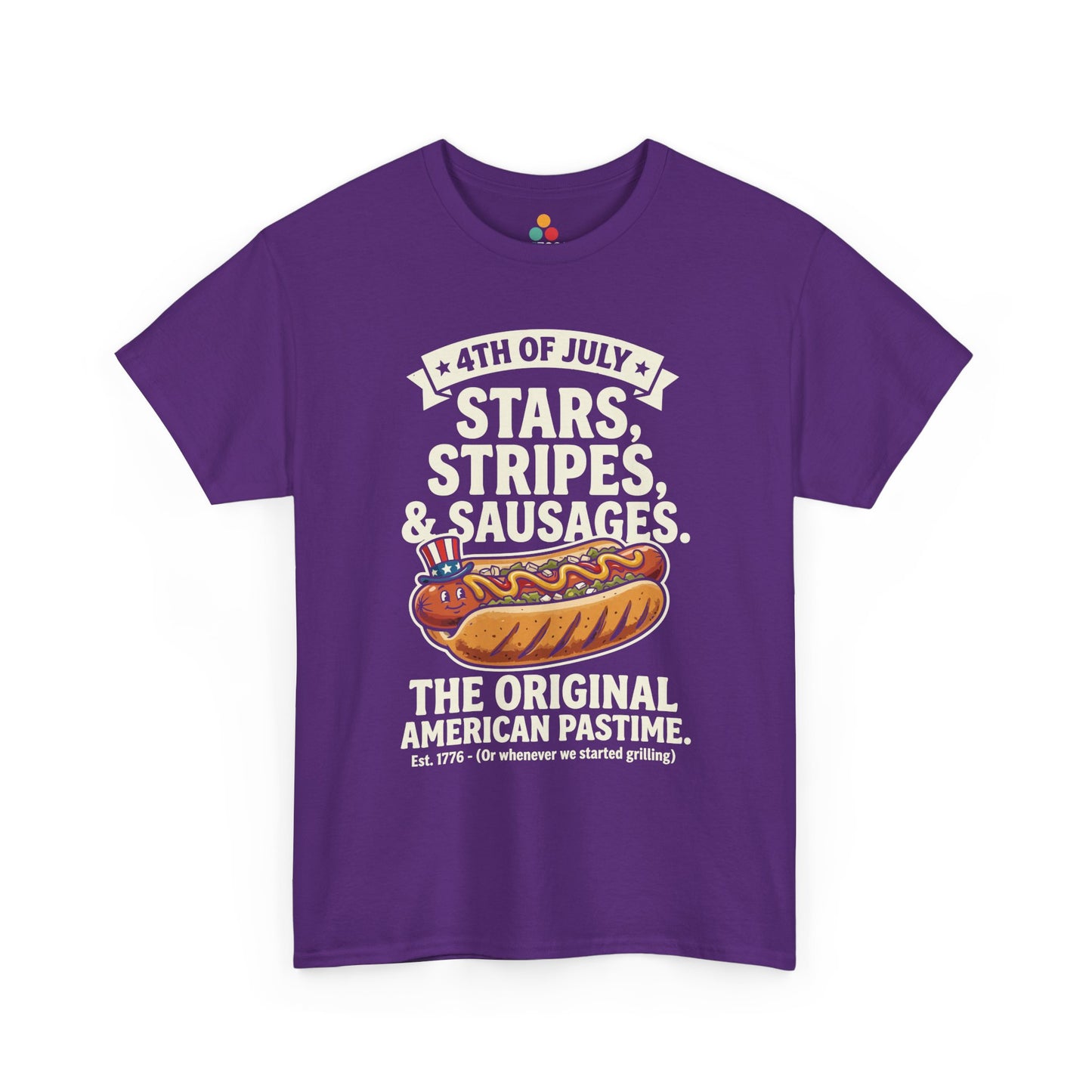 Stars Stripes Sausages Funny purple T-Shirt – Retro Patriotic Gift for Men and Women | TEEZOCA 