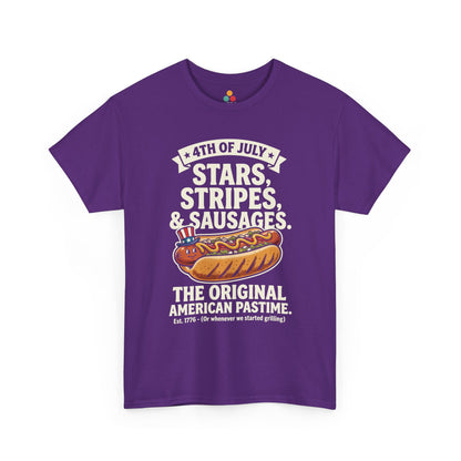 Stars Stripes Sausages Funny purple T-Shirt – Retro Patriotic Gift for Men and Women | TEEZOCA 