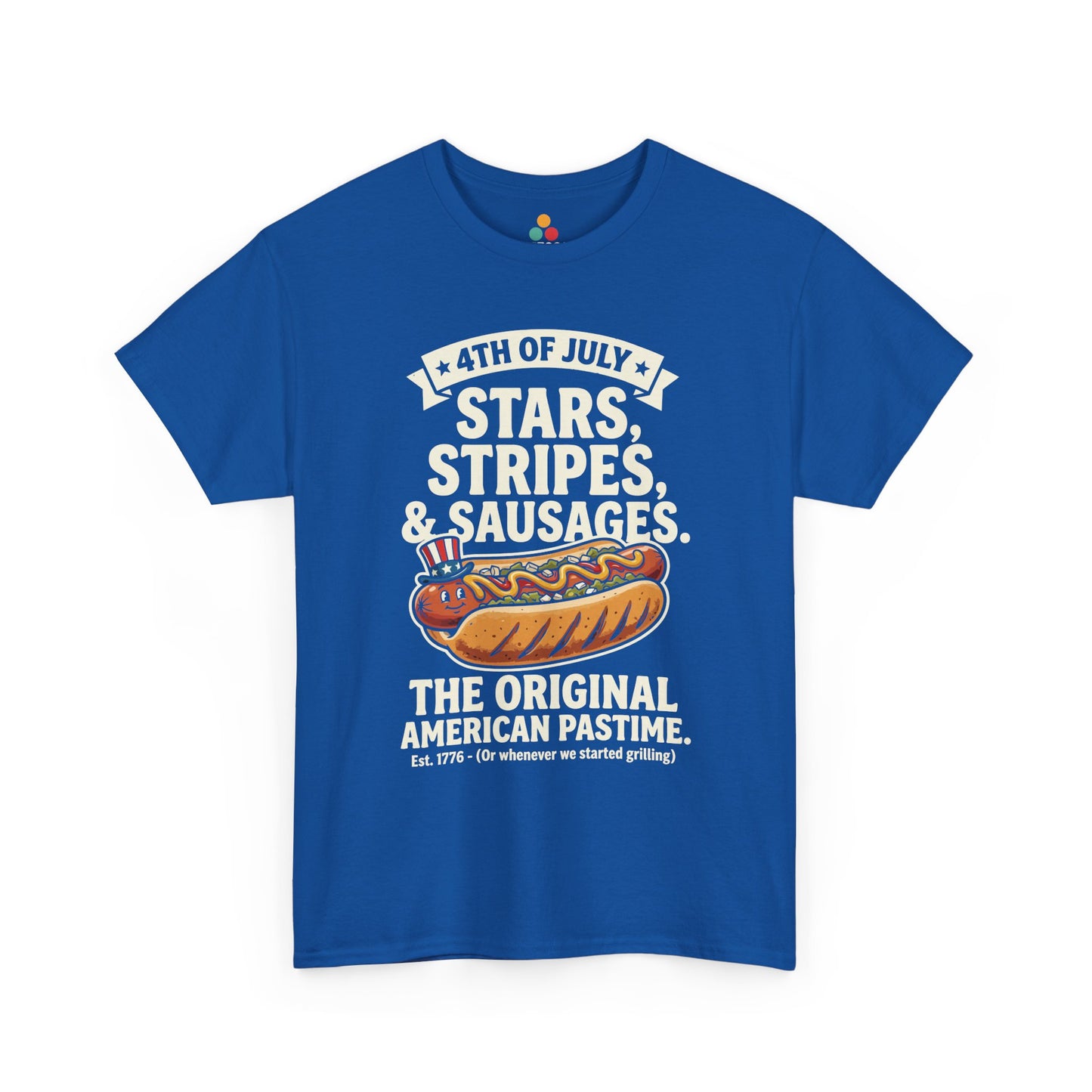 Stars Stripes Sausages Funny royal blue T-Shirt – Retro Patriotic Gift for Men and Women | TEEZOCA 