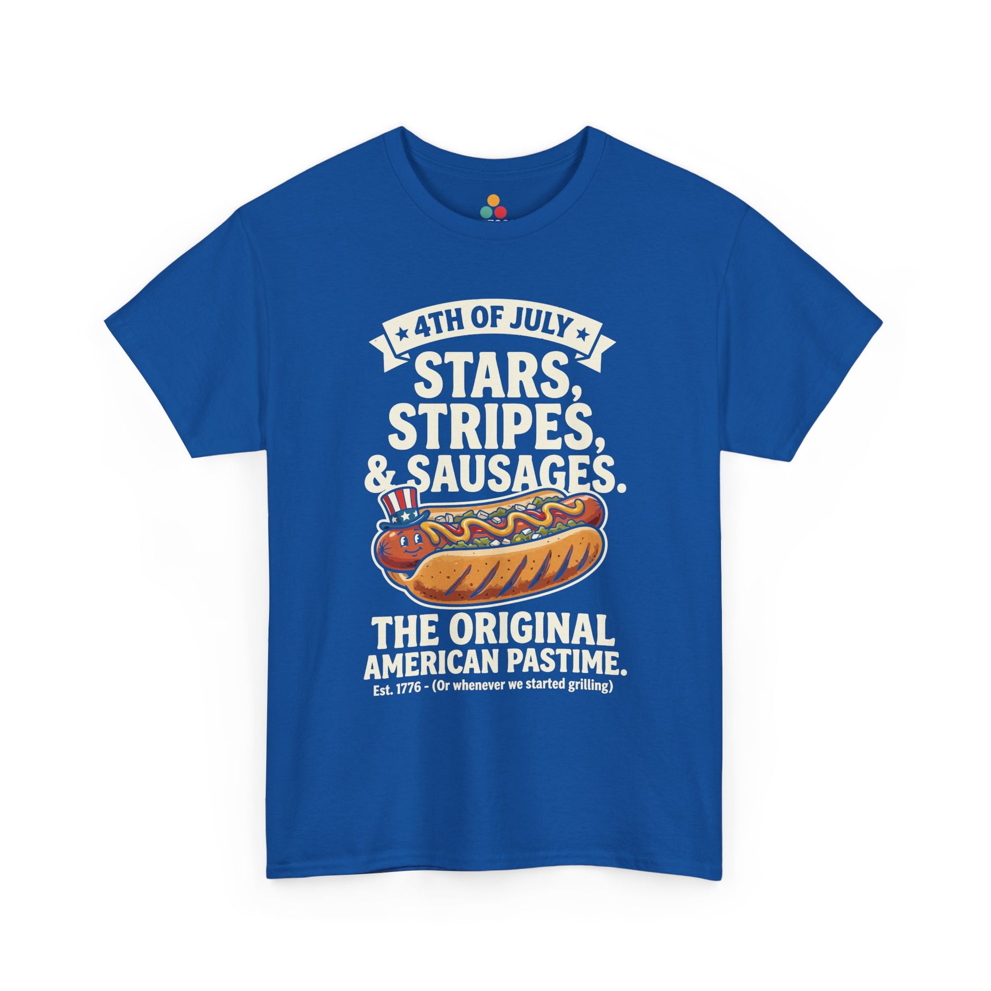 Stars Stripes Sausages Funny royal blue T-Shirt – Retro Patriotic Gift for Men and Women | TEEZOCA 