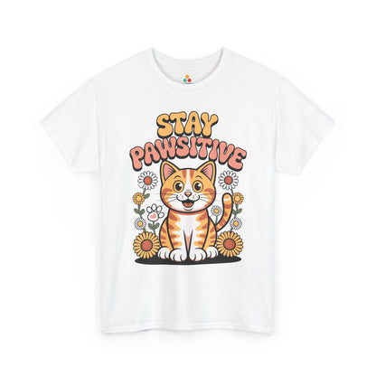 Stay Pawsitive Cat Cute Retro Kitty Graphic T‑Shirt | TEEZOCA Stay Pawsitive cute cat Unisex T-shirt