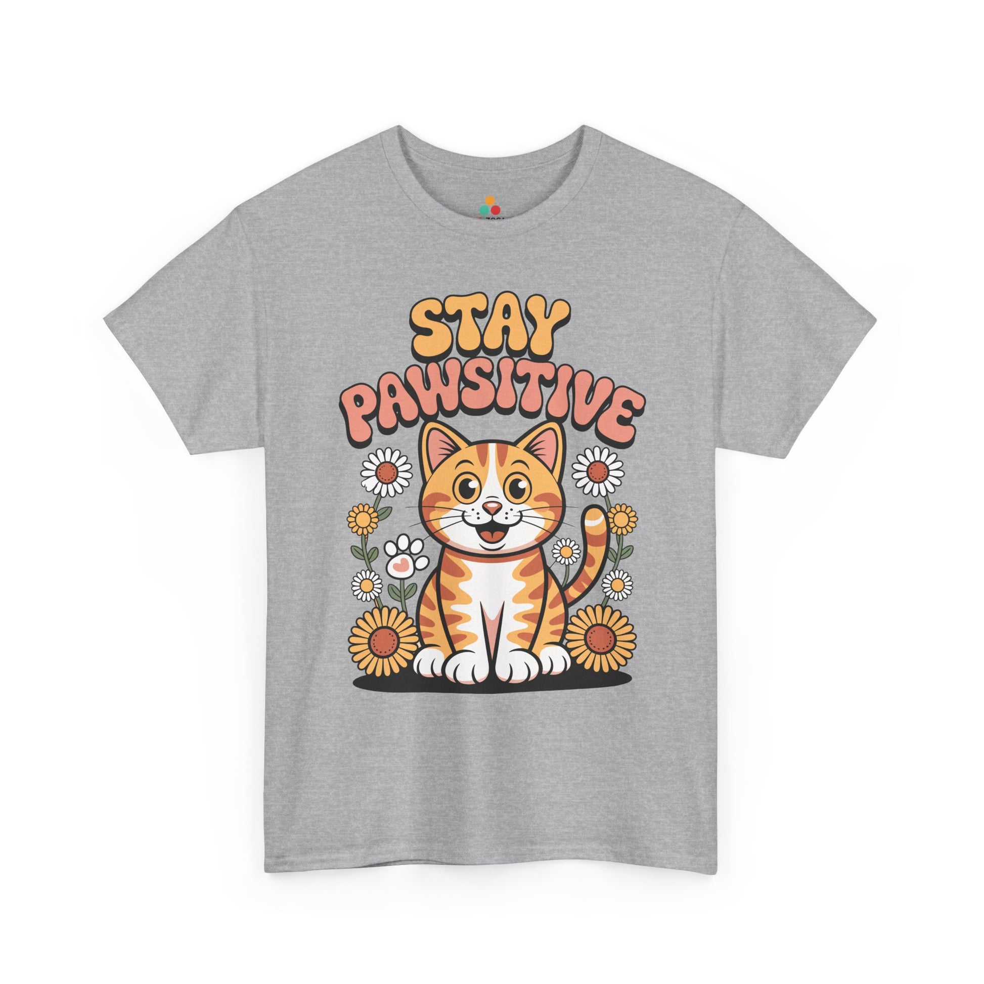 Stay Pawsitive Cat Cute Retro Kitty Graphic T‑Shirt | TEEZOCA Stay Pawsitive kitten design tee
