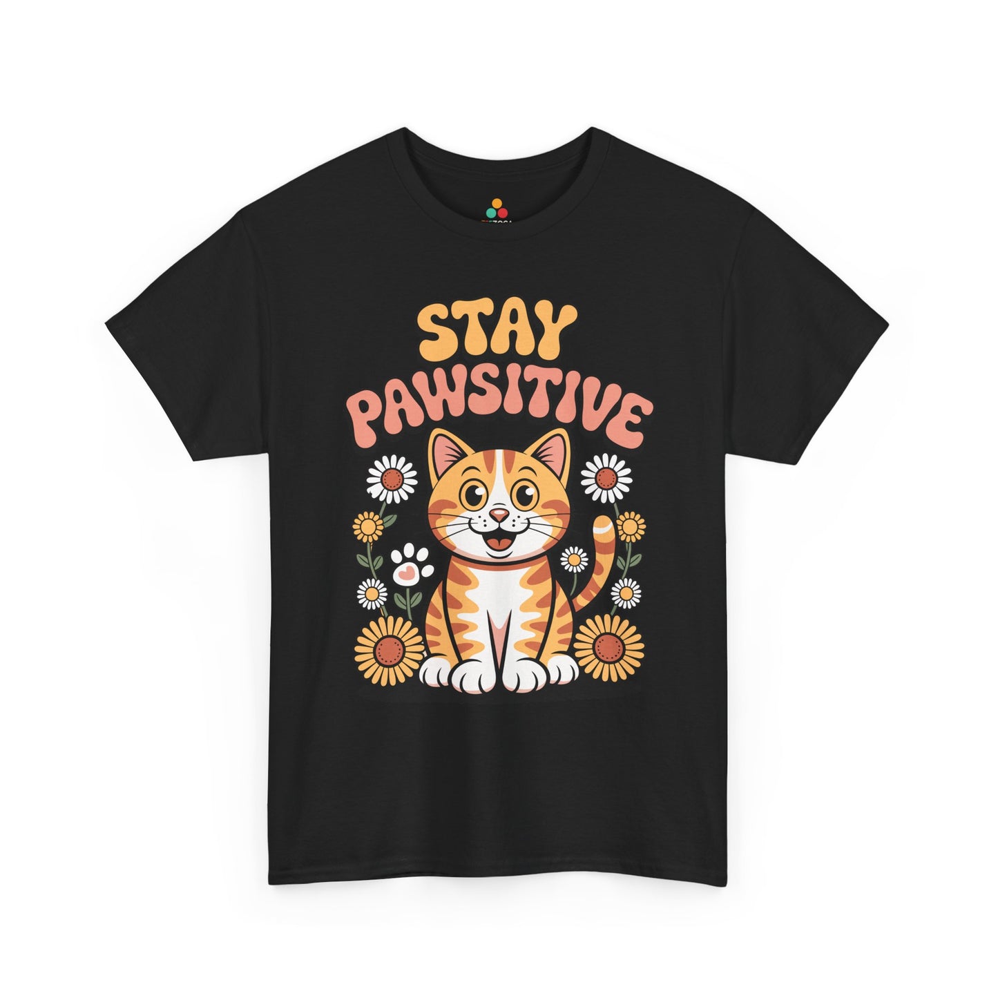 Stay Pawsitive Cat Cute Retro Kitty Graphic T‑Shirt | TEEZOCA cat lover gift graphic T-shirt