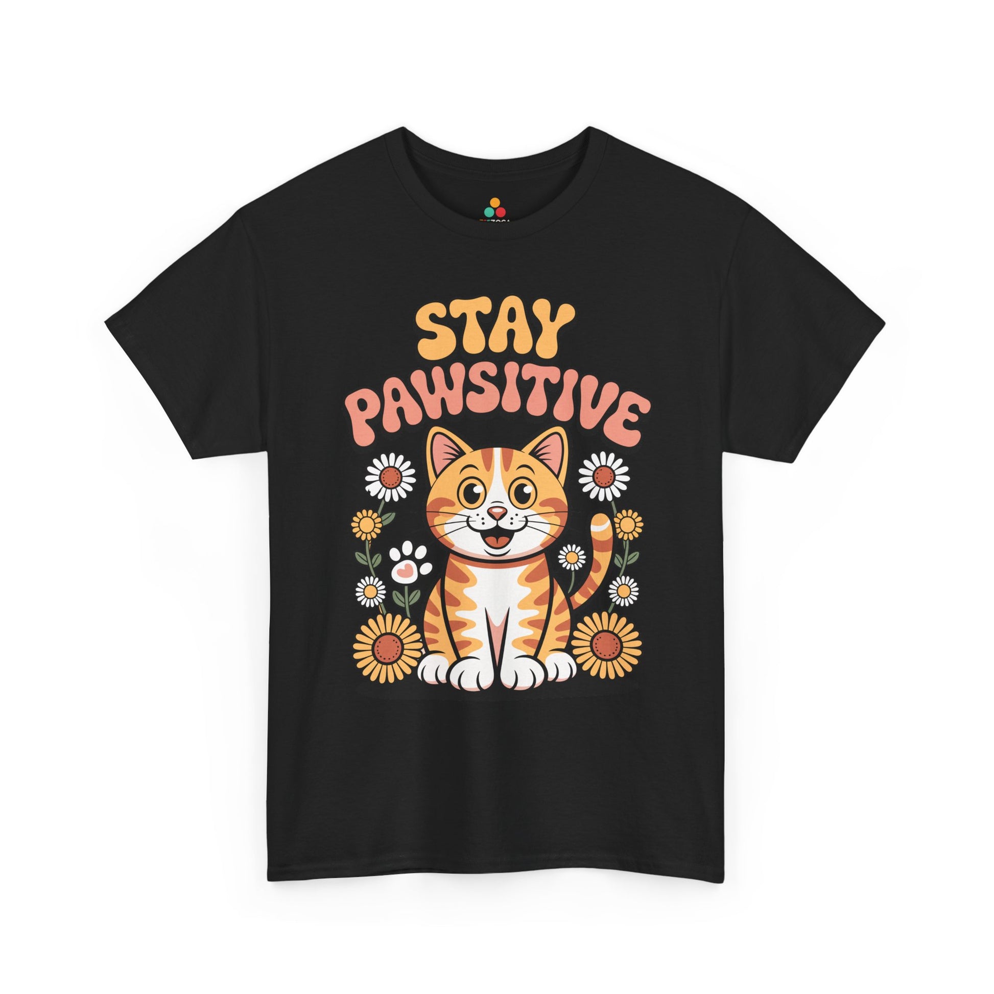 Stay Pawsitive Cat Cute Retro Kitty Graphic T‑Shirt | TEEZOCA cat lover gift graphic T-shirt