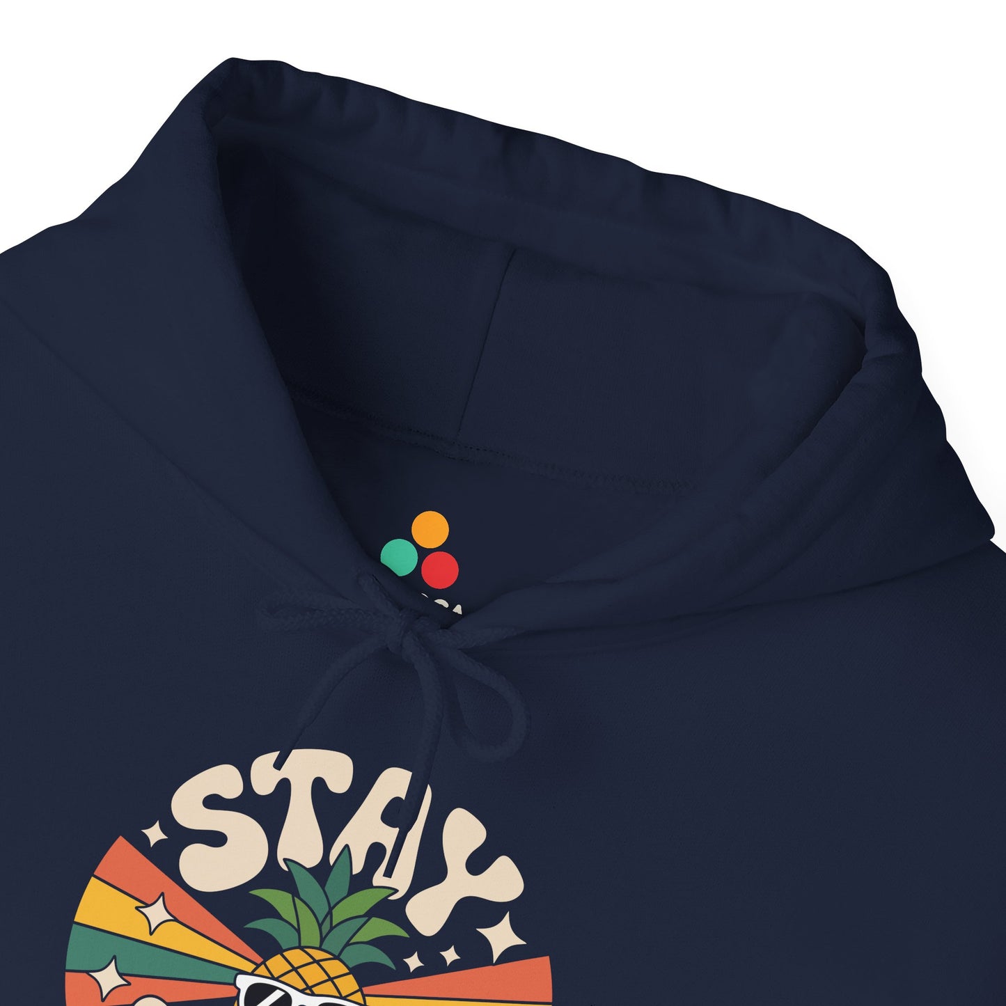 Stay Sweet Pineapple Graphic Unisex Heavy Blend Hoodie | TEEZOCA stay sweet slogan Unisex Heavy Blend Hoodie with colorful rays design