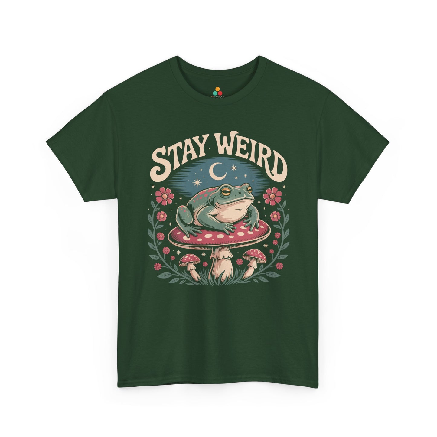 Stay Weird Frog  — Cute Retro Mushroom Graphic T-Shirt | TEEZOCA artistic frog mushroom illustration Unisex T-shirt