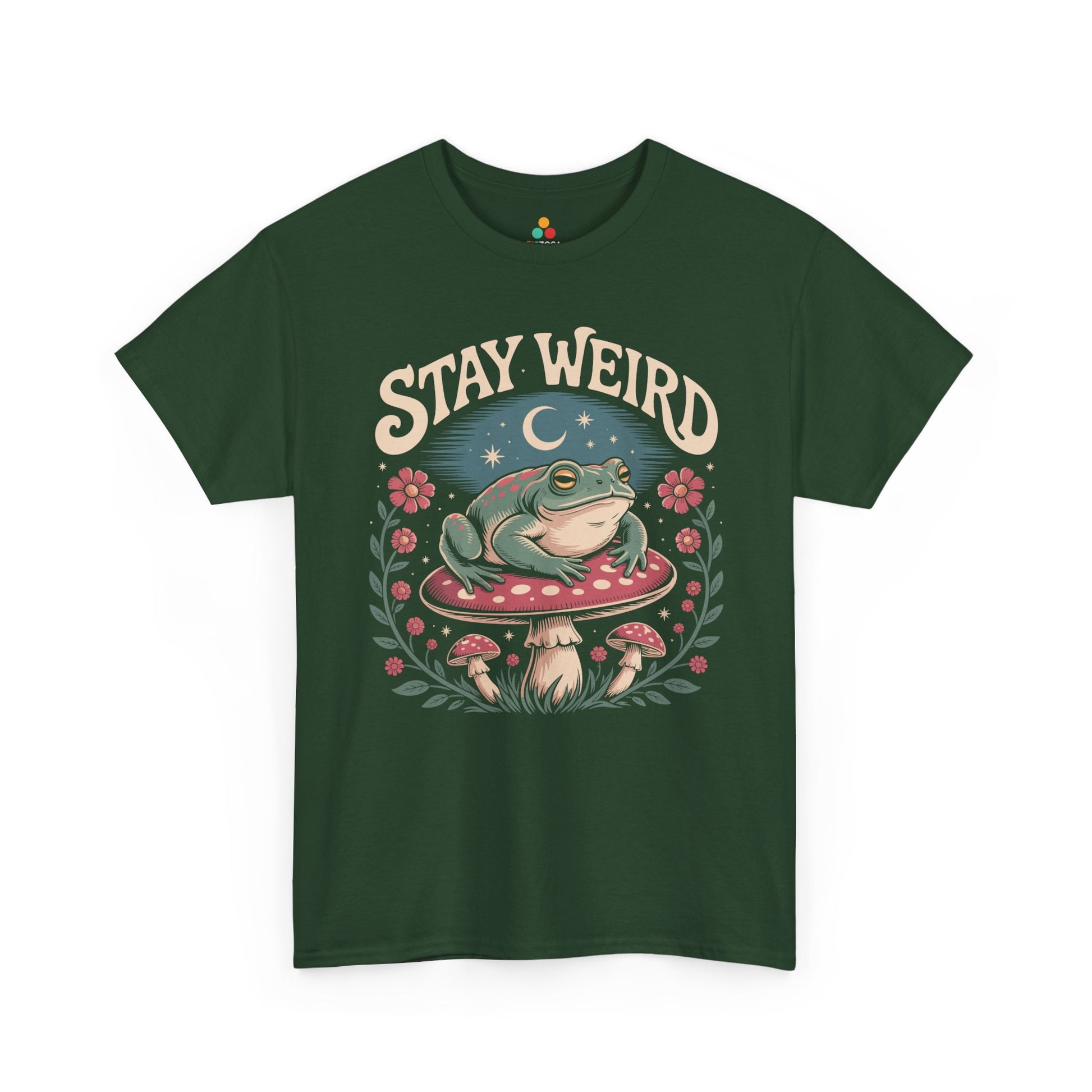 Stay Weird Frog  — Cute Retro Mushroom Graphic T-Shirt | TEEZOCA artistic frog mushroom illustration Unisex T-shirt