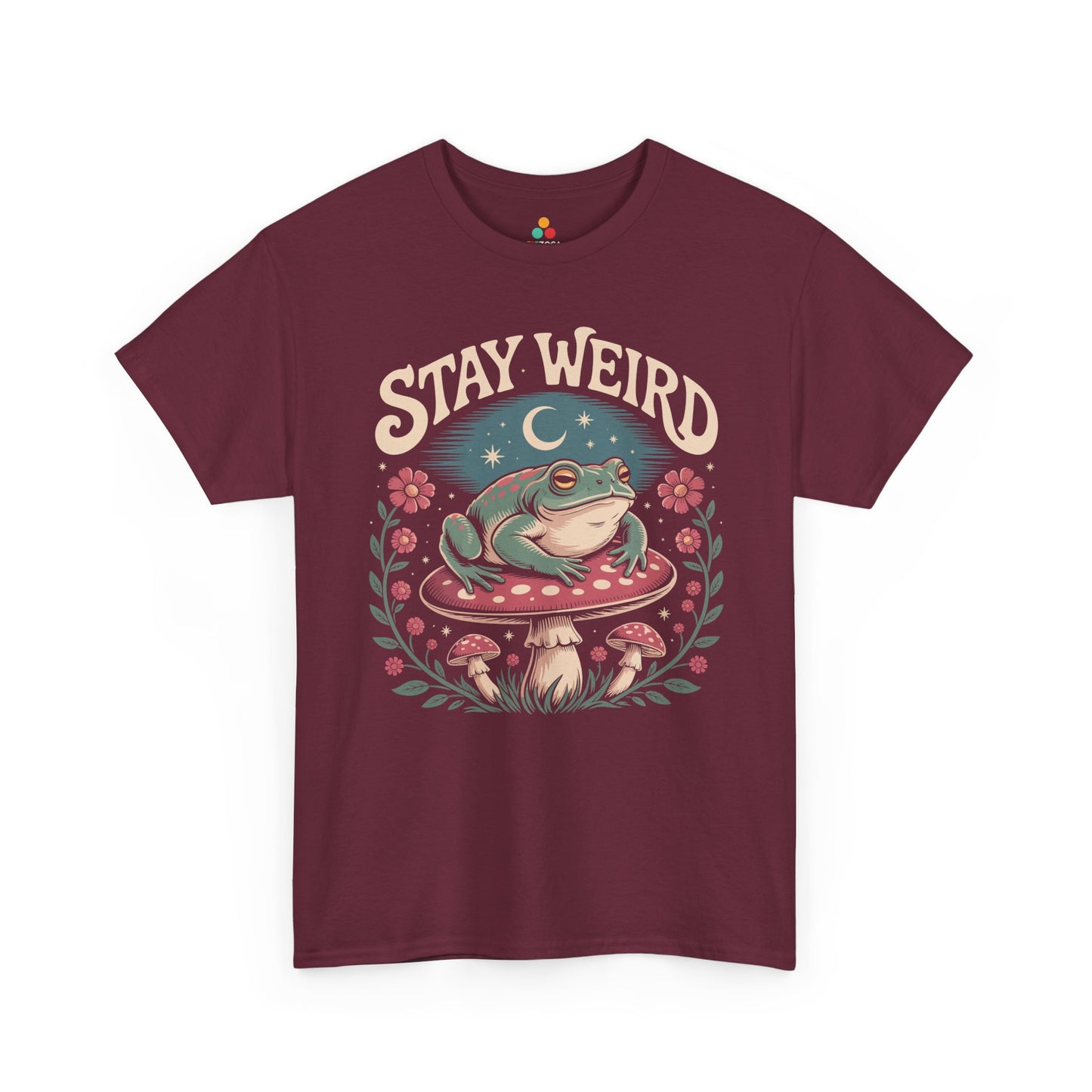 Stay Weird Frog  — Cute Retro Mushroom Graphic T-Shirt | TEEZOCA mystical forest frog artwork Unisex T-shirt