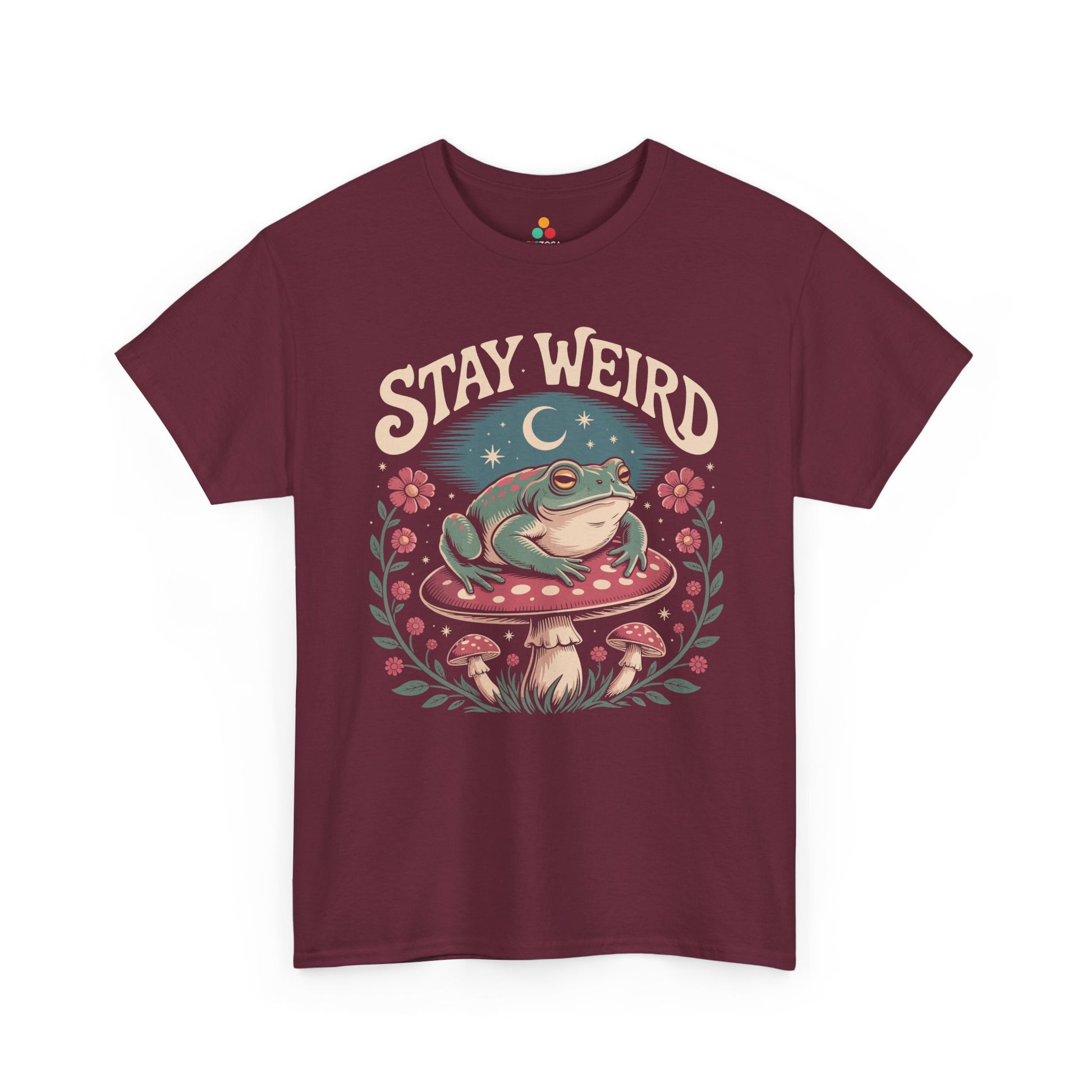 Stay Weird Frog  — Cute Retro Mushroom Graphic T-Shirt | TEEZOCA mystical forest frog artwork Unisex T-shirt