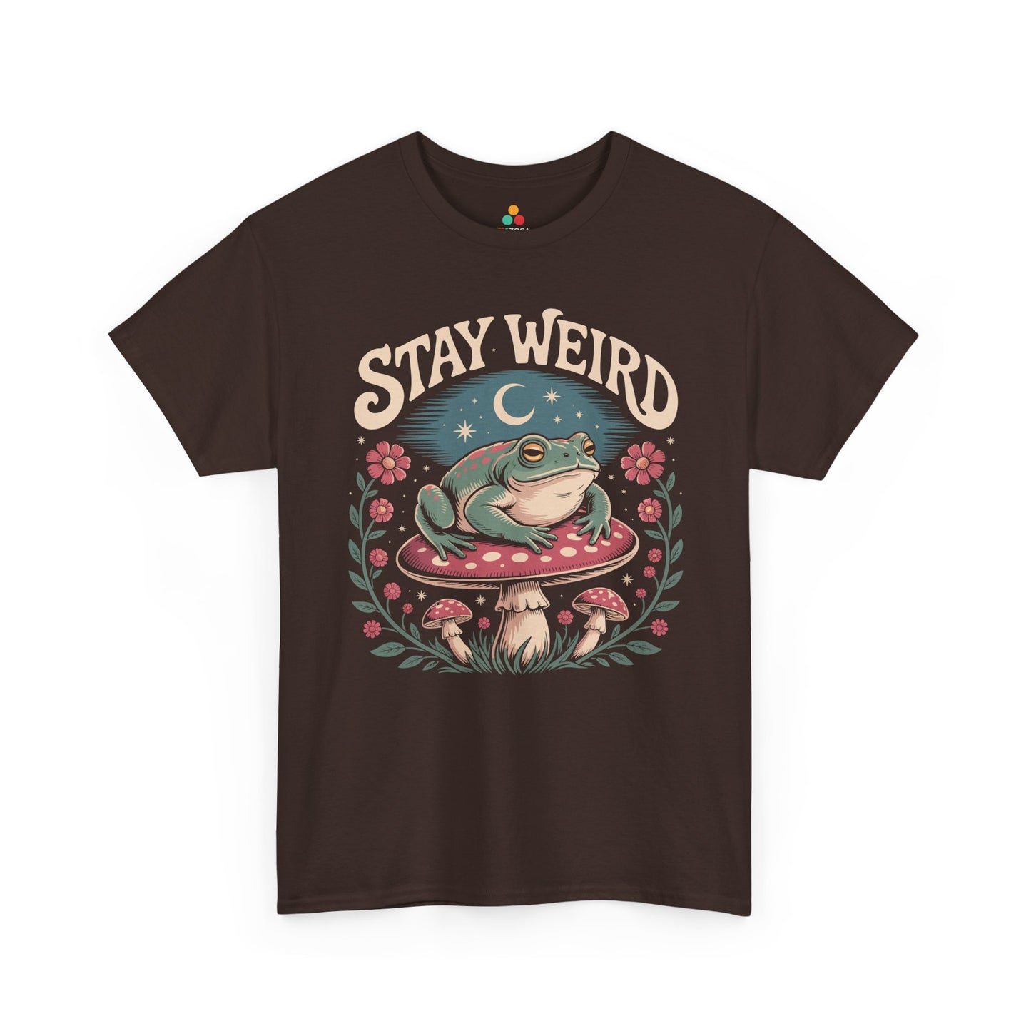 Stay Weird Frog  — Cute Retro Mushroom Graphic T-Shirt | TEEZOCA quirky nature inspired Unisex T-shirt with frog