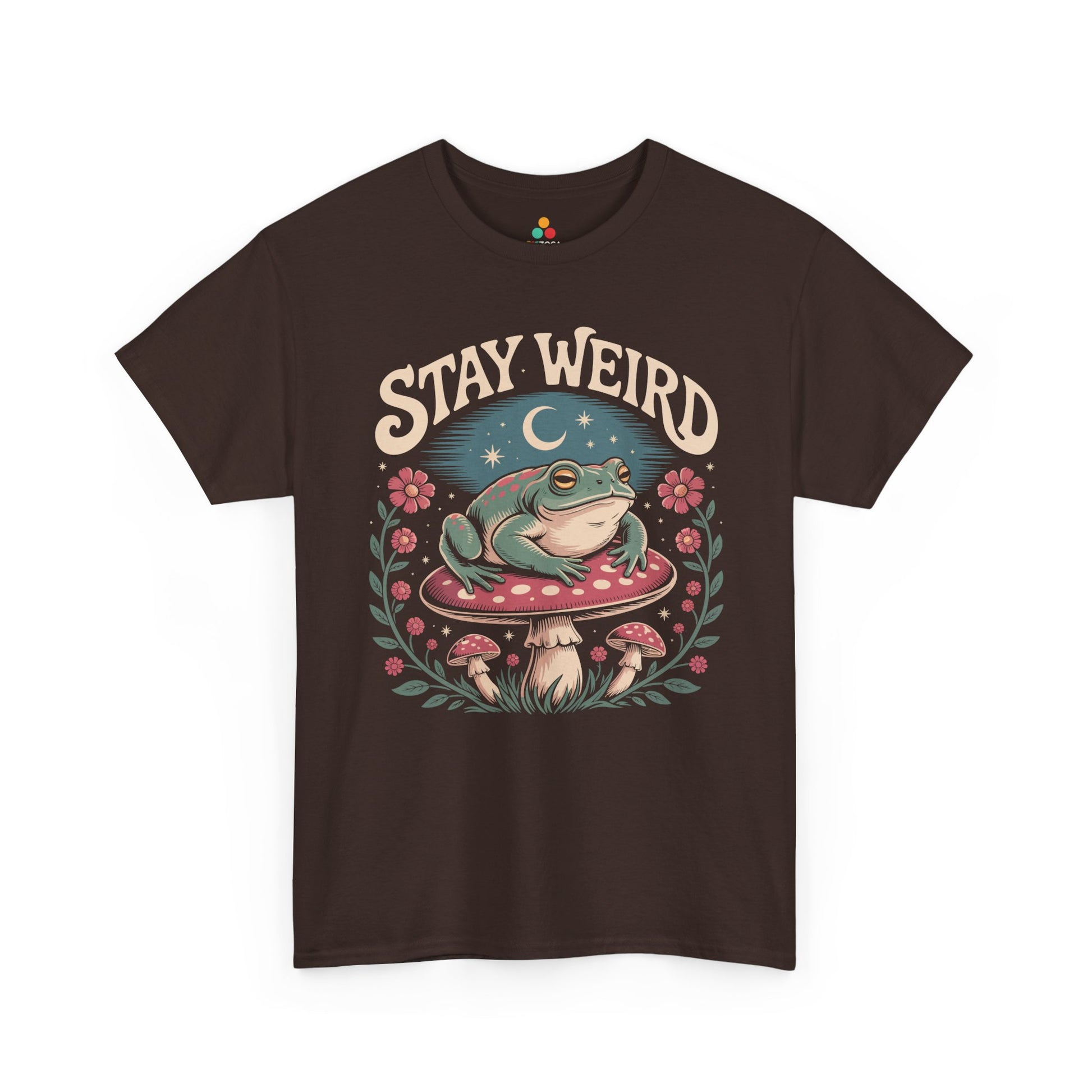 Stay Weird Frog  — Cute Retro Mushroom Graphic T-Shirt | TEEZOCA quirky nature inspired Unisex T-shirt with frog