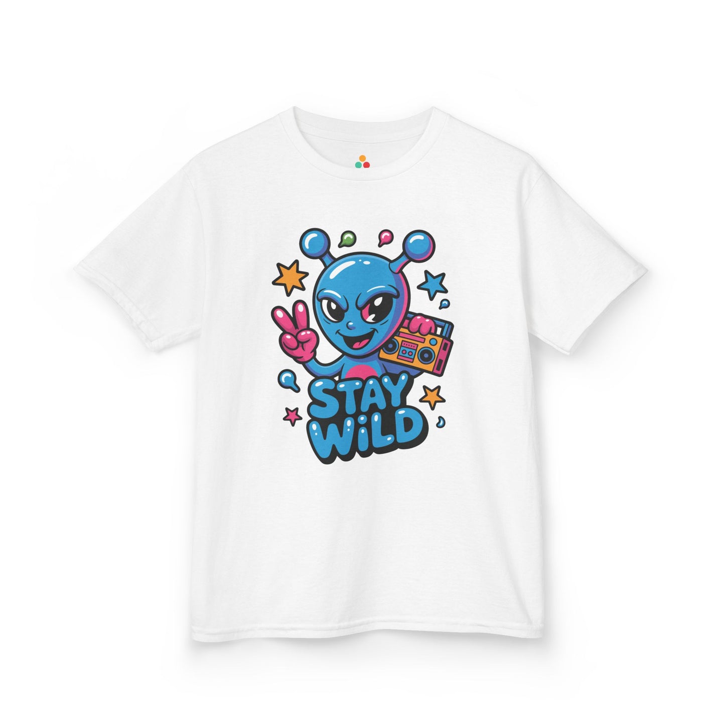 Stay Wild Alien Boombox Graphic Kids T-shirt | TEEZOCA Stay Wild alien graphic Kids T-shirt