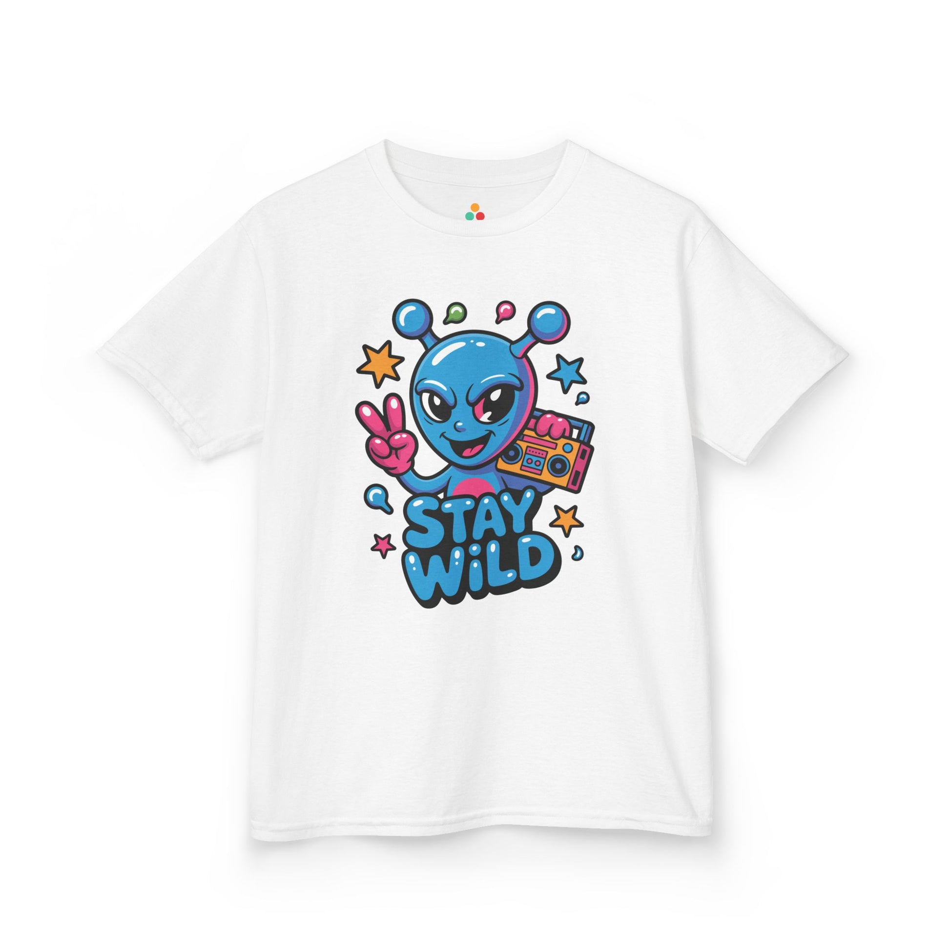 Stay Wild Alien Boombox Graphic Kids T-shirt | TEEZOCA Stay Wild alien graphic Kids T-shirt
