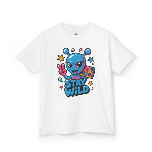 Stay Wild Alien Boombox Graphic Kids T-shirt | TEEZOCA Stay Wild alien graphic Kids T-shirt