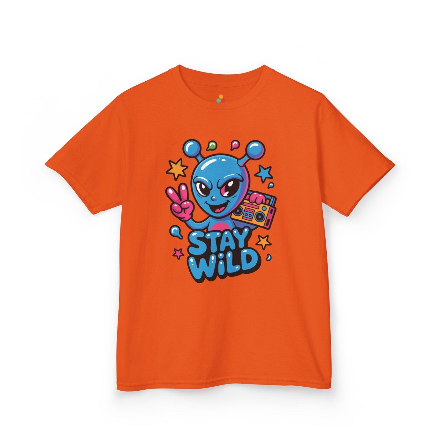 Stay Wild Alien Boombox Graphic Kids T-shirt | TEEZOCA fun sci-fi character graphic Kids T-shirt