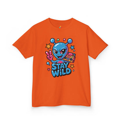 Stay Wild Alien Boombox Graphic Kids T-shirt | TEEZOCA fun sci-fi character graphic Kids T-shirt