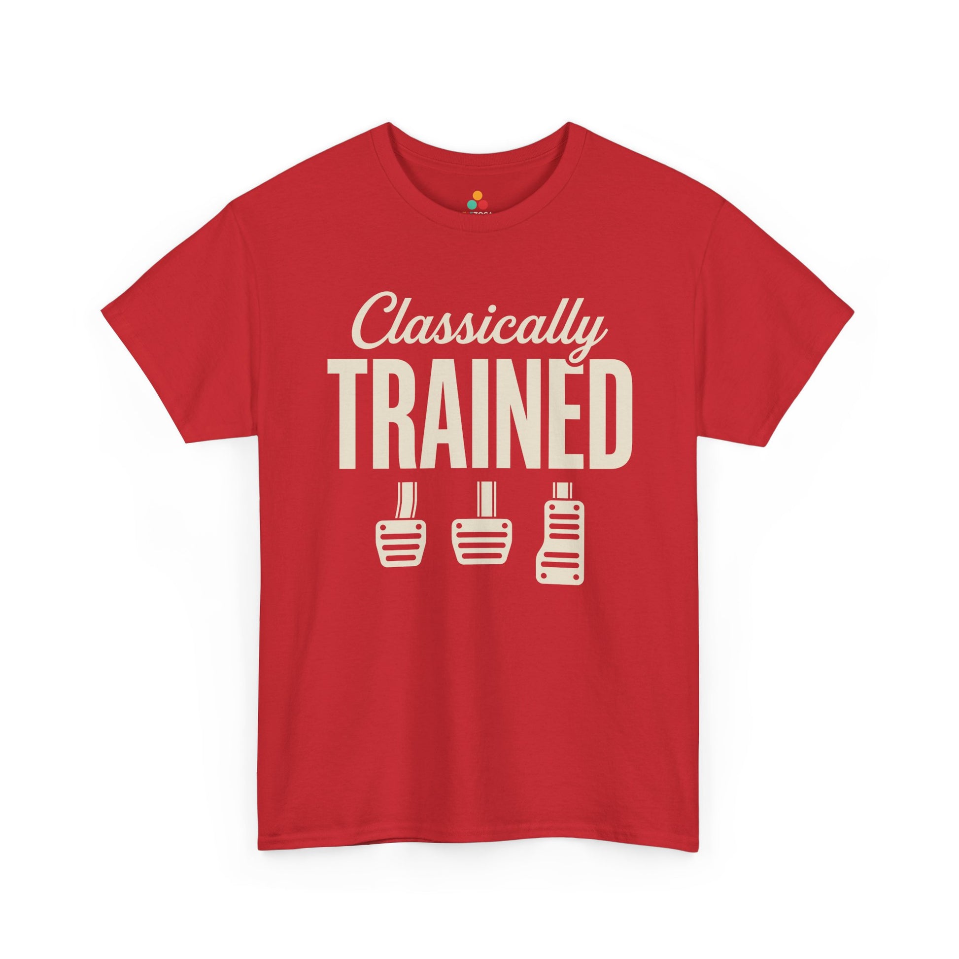 Stick shift shirt from TEEZOCA featuring Classically Trained text and vintage-style car enthusiast design.
