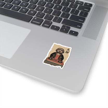 Sticker of a dog DJ on a skateboard deck