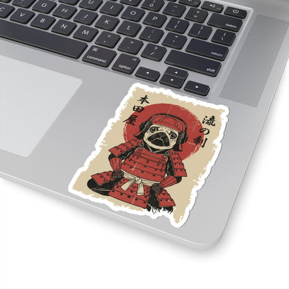 Sticker of a dog in samurai armor on a laptop
