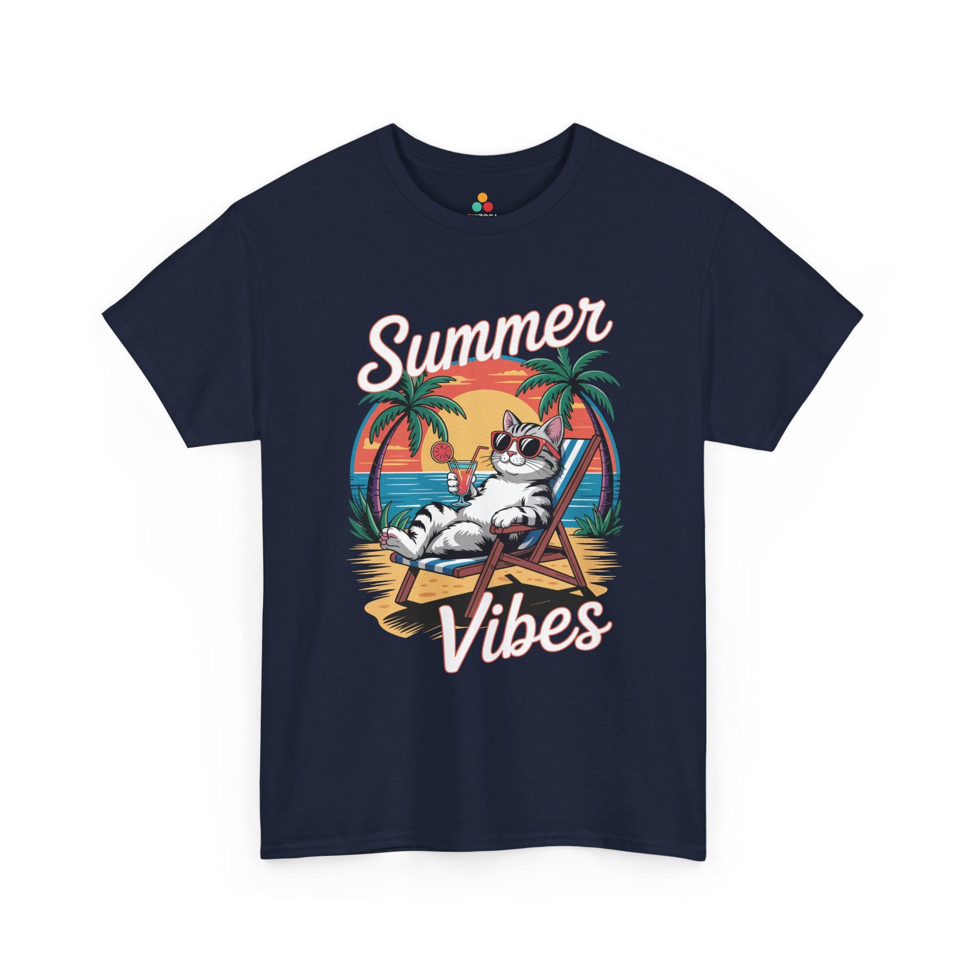 Summer Vibes Cat Graphic Unisex T-shirt for Beach Mood Style | TEEZOCA 