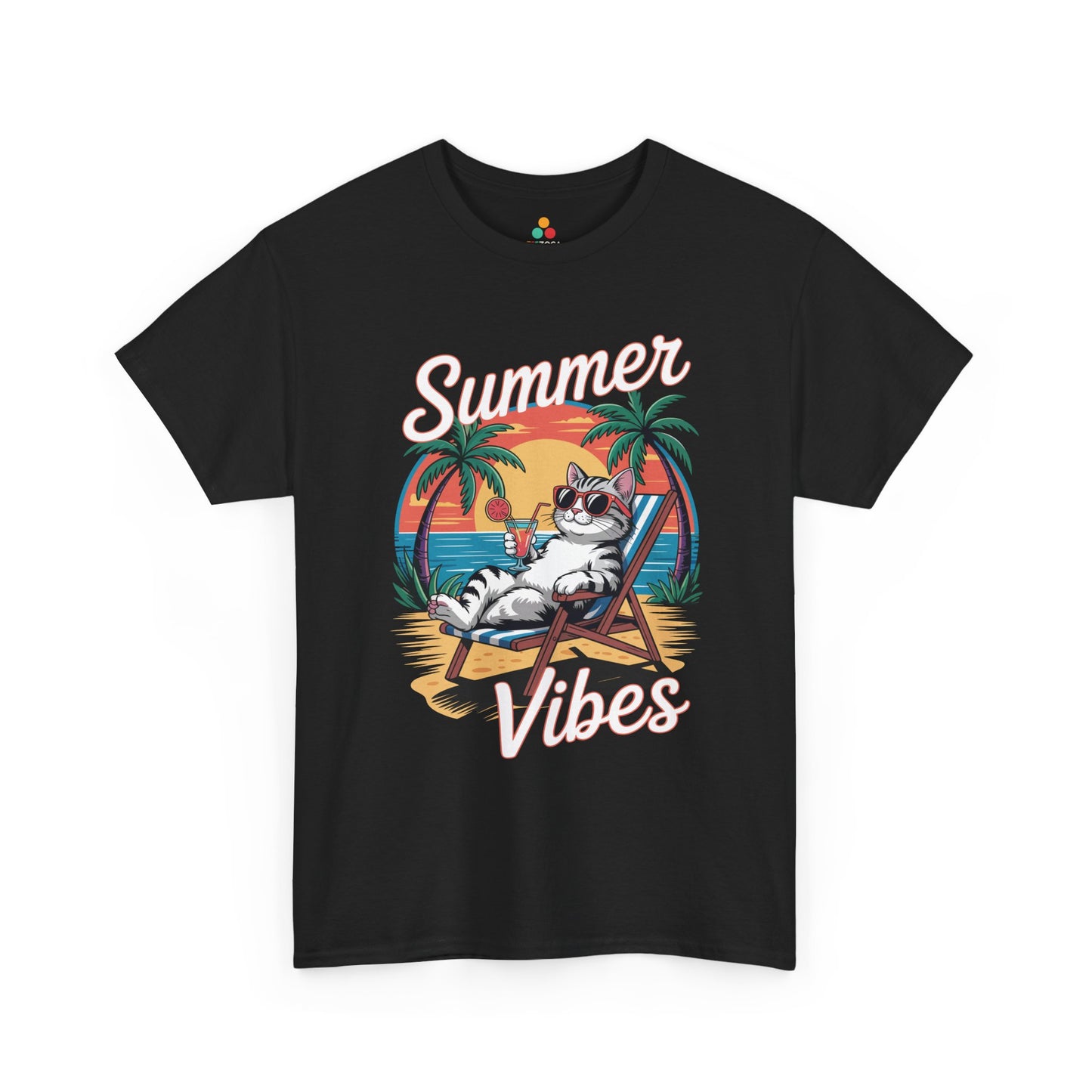 Summer Vibes Cat Graphic Unisex T-shirt for Beach Mood Style | TEEZOCA 
