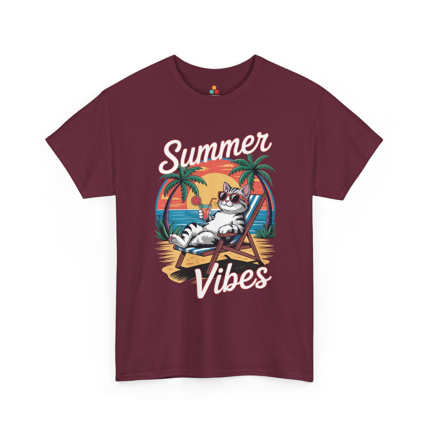 Summer Vibes Cat Graphic Unisex T-shirt for Beach Mood Style | TEEZOCA 