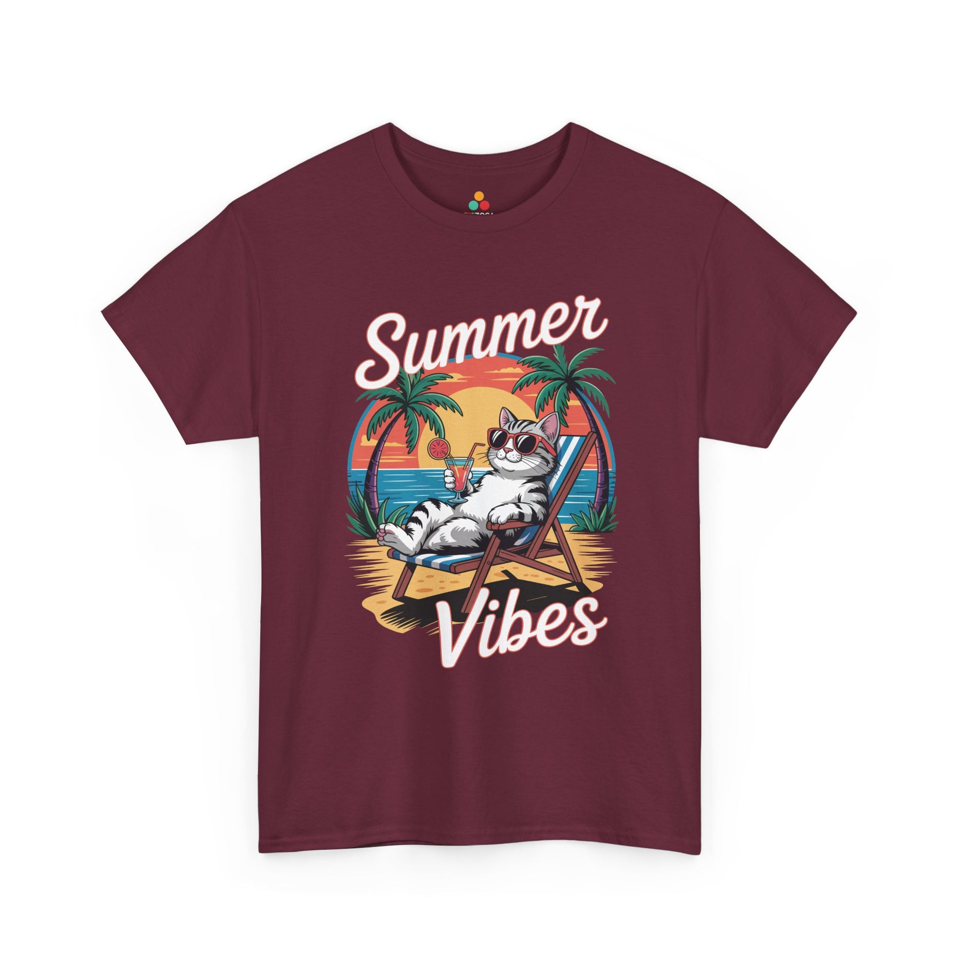 Summer Vibes Cat Graphic Unisex T-shirt for Beach Mood Style | TEEZOCA 