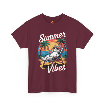 Summer Vibes Cat Graphic Unisex T-shirt for Beach Mood Style | TEEZOCA 