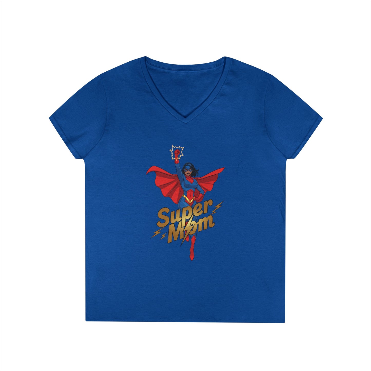 Super Mom Empowerment Graphic V-Neck T-Shirt for Confident Women | TEEZOCA 
