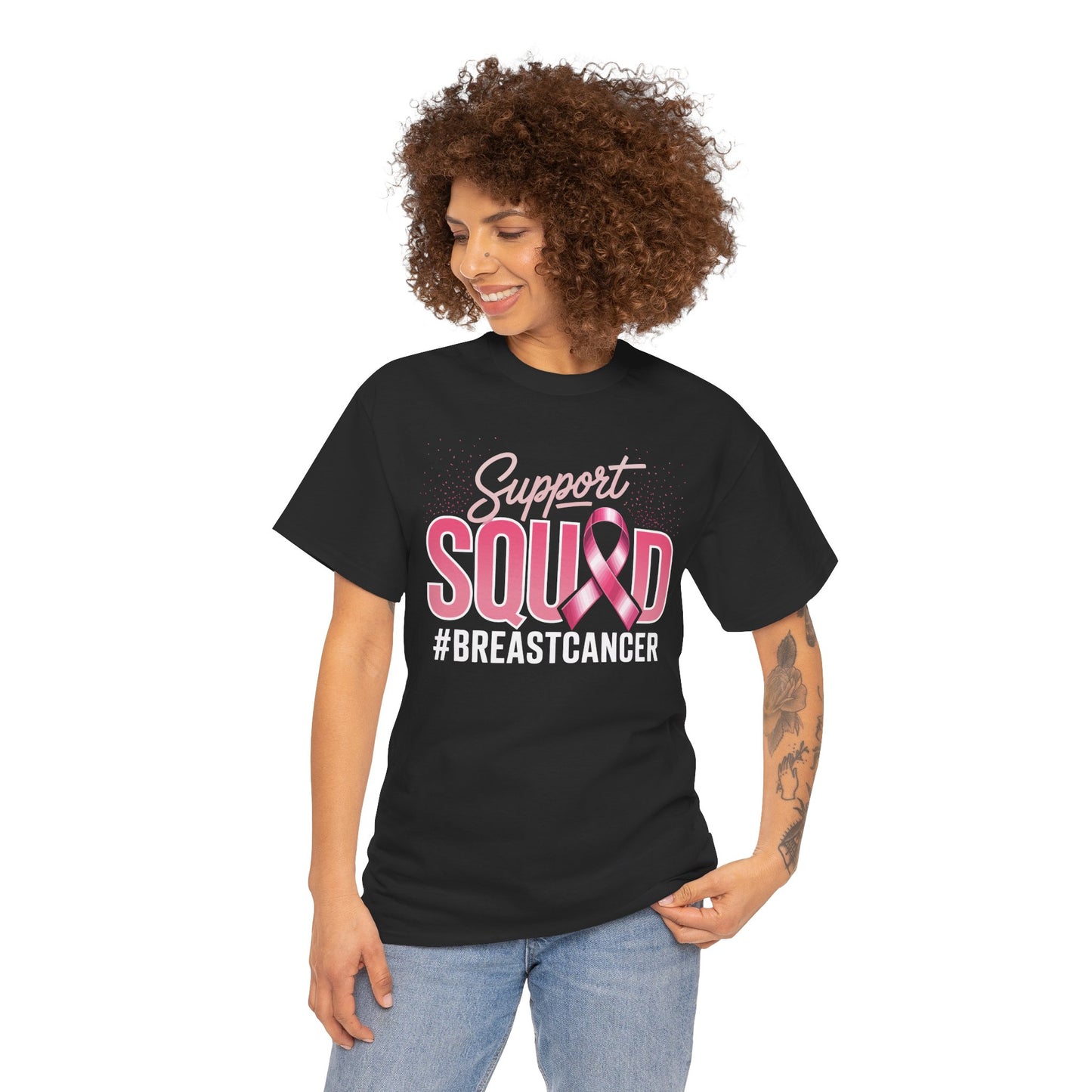 Support Squad Breast Cancer Awareness Pink Ribbon Unisex T-shirt | TEEZOCA 