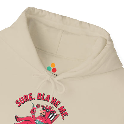 Sure Blame Me Funny Cow Graphic Heavy Blend Hoodie | TEEZOCA humor quote cow artwork Unisex Heavy Blend Hoodie everyday wear