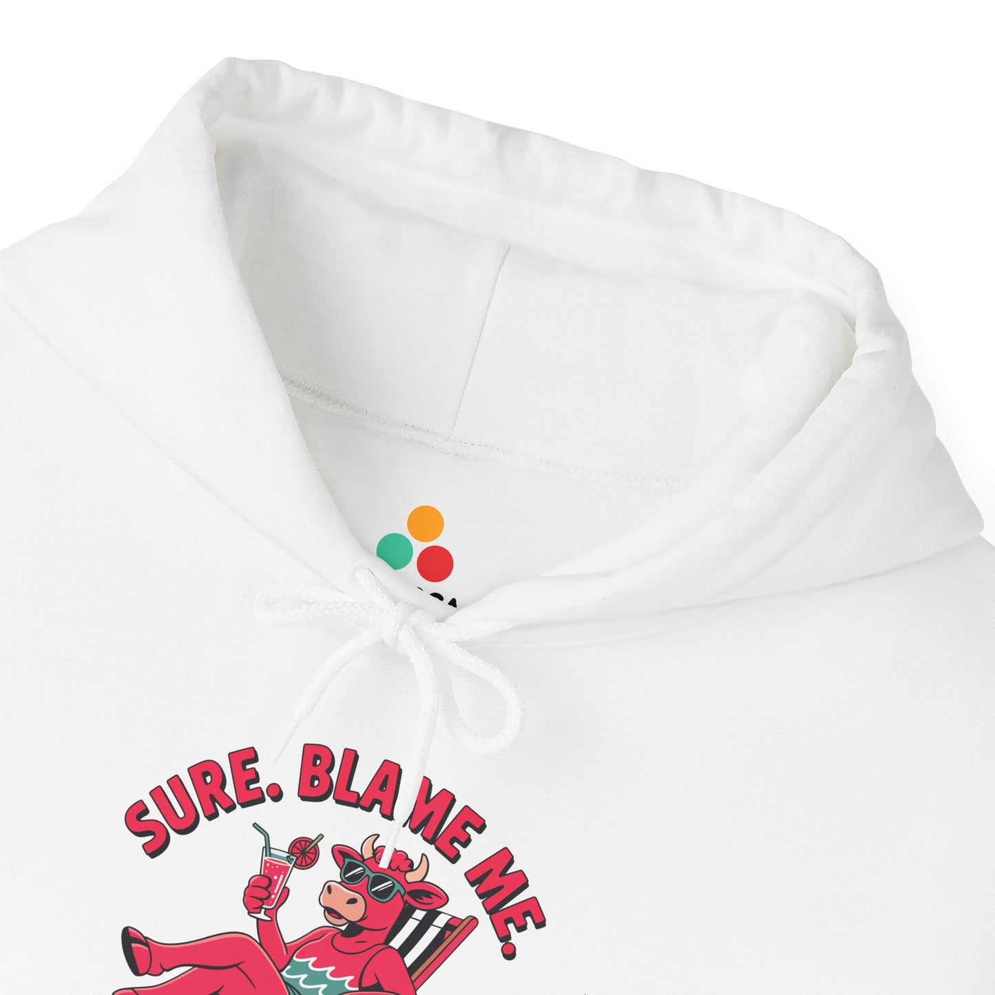 Sure Blame Me Funny Cow Graphic Heavy Blend Hoodie | TEEZOCA sure blame me cow graphic Unisex Heavy Blend Hoodie humorous style