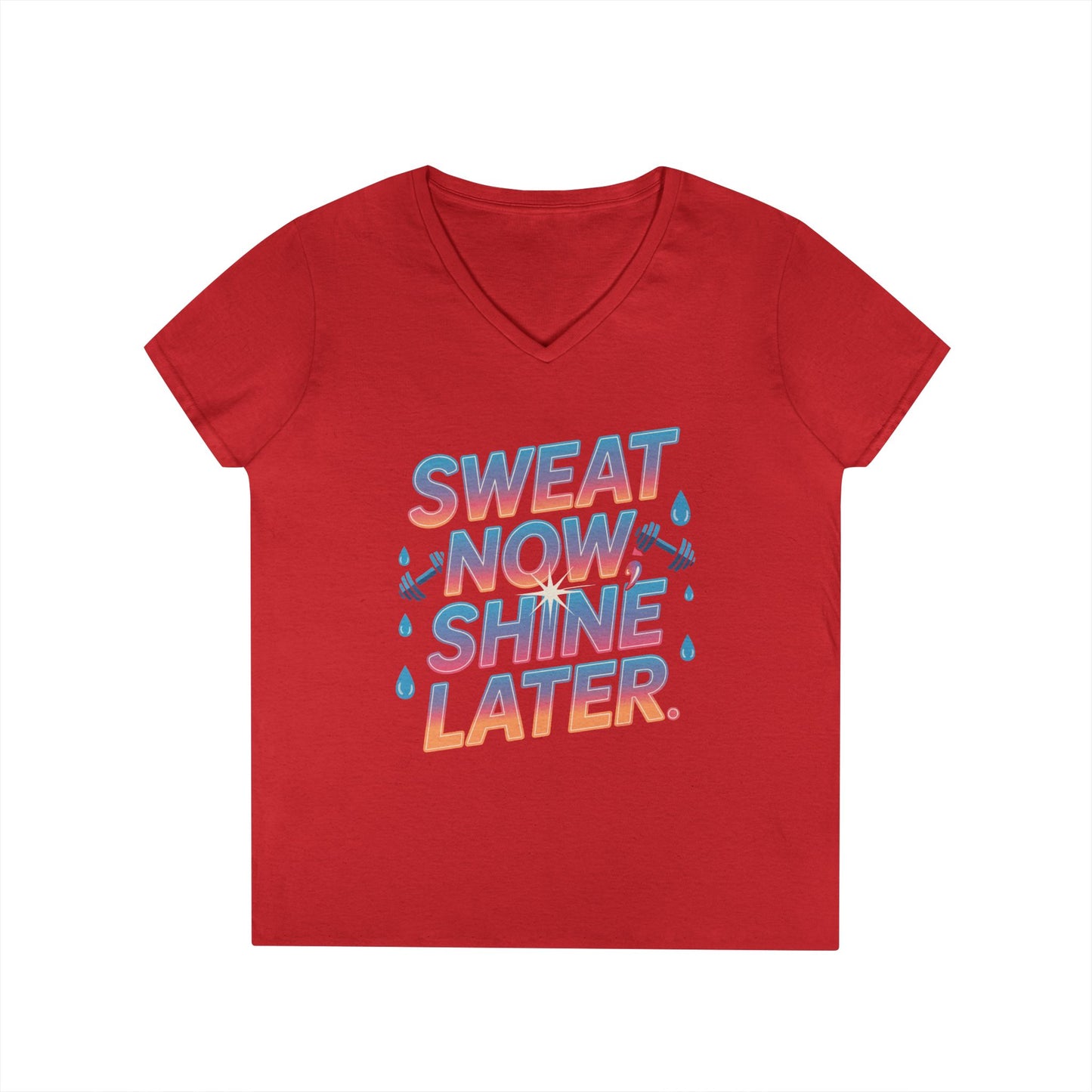 Sweat Now Shine Later Motivational Fitness V-Neck T-Shirt | TEEZOCA 
